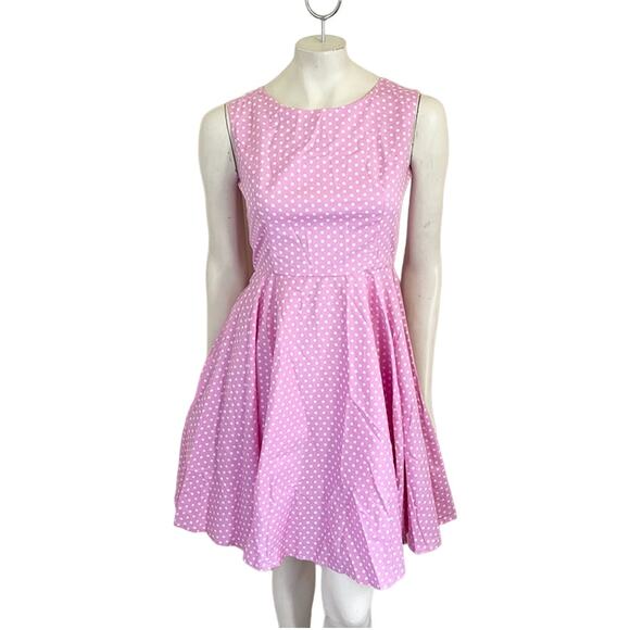 FIFTIES 50s CHIC Fit & Flare Sleeveless Pink and White Polkadot Dress SZ S - Picture 10 of 10